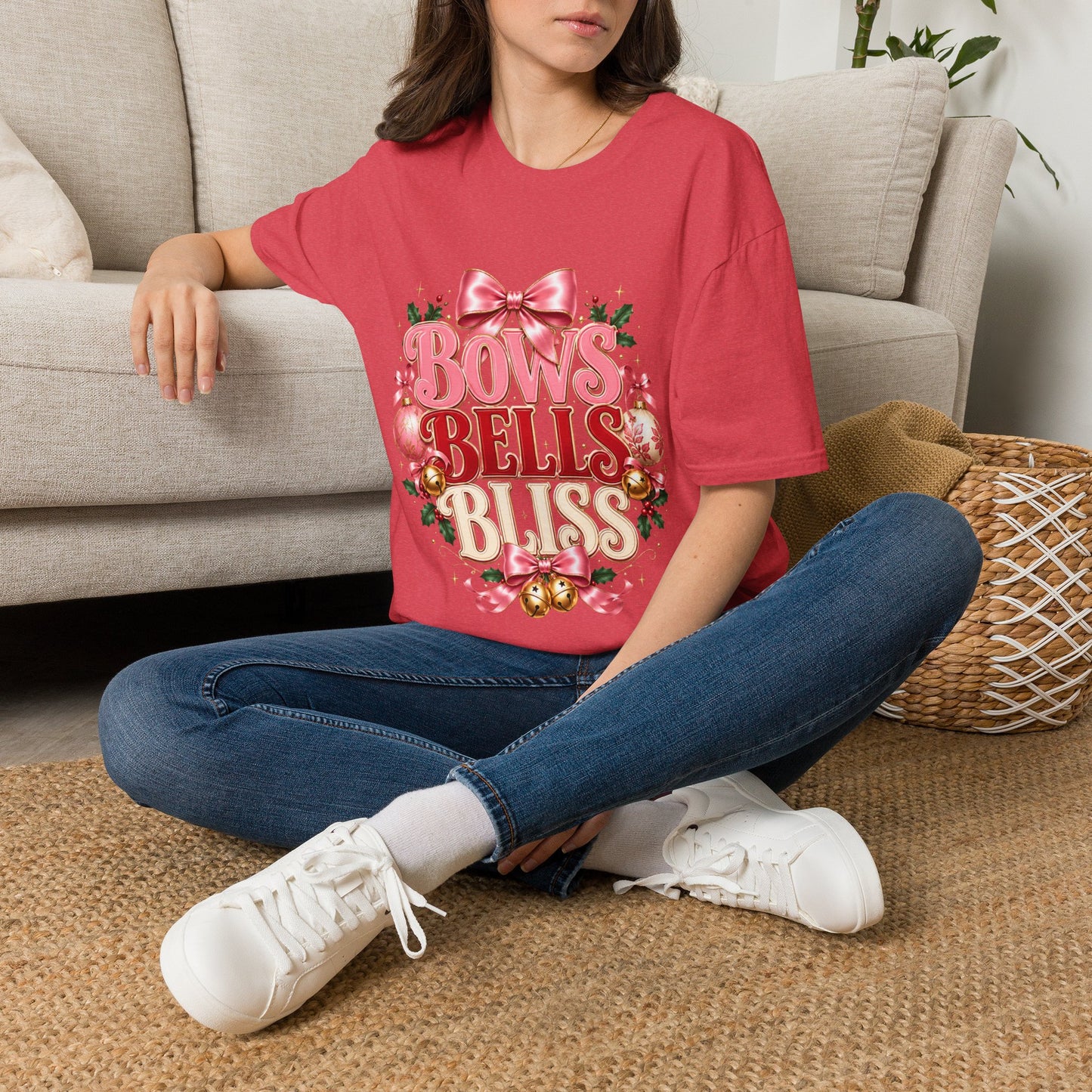 T-Shirt — Bows Bells Bliss Christmas Graphic Tee