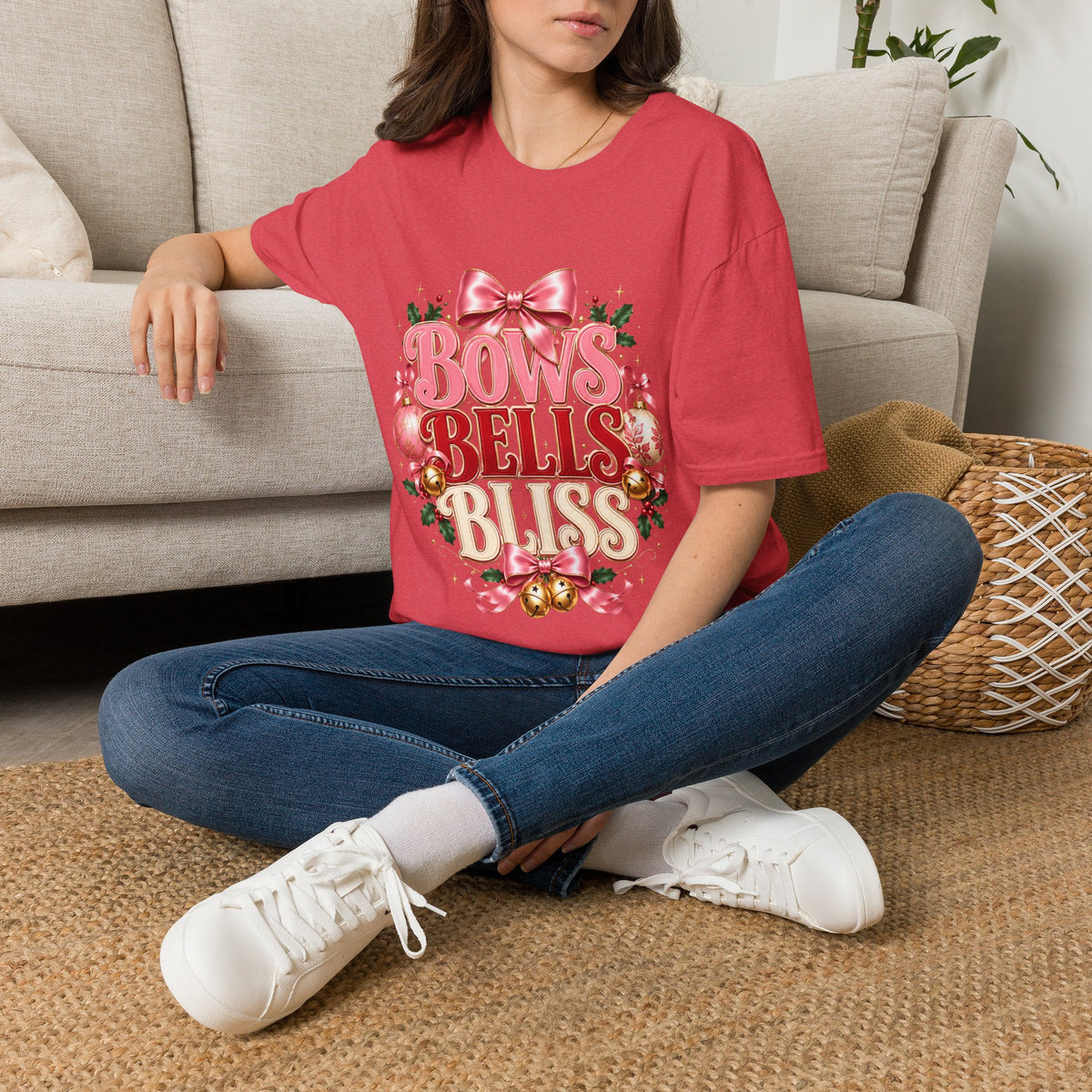T-Shirt — Bows Bells Bliss Christmas Graphic Tee