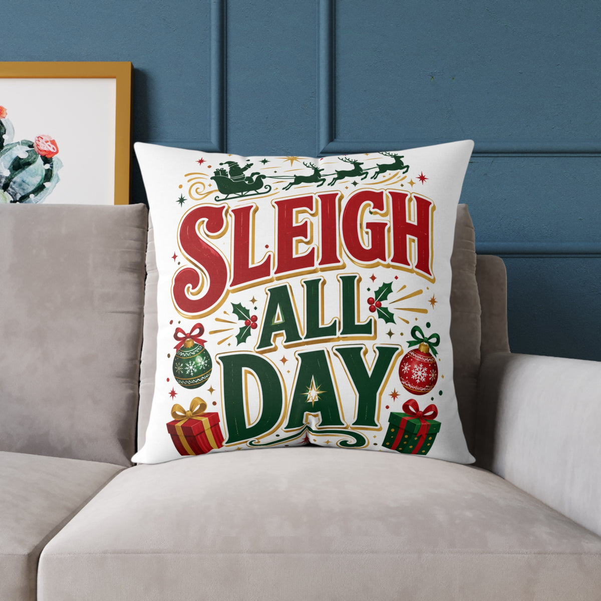 Christmas Sleigh All Day Decorative Pillow — Festive Christmas Holiday Throw Cushion