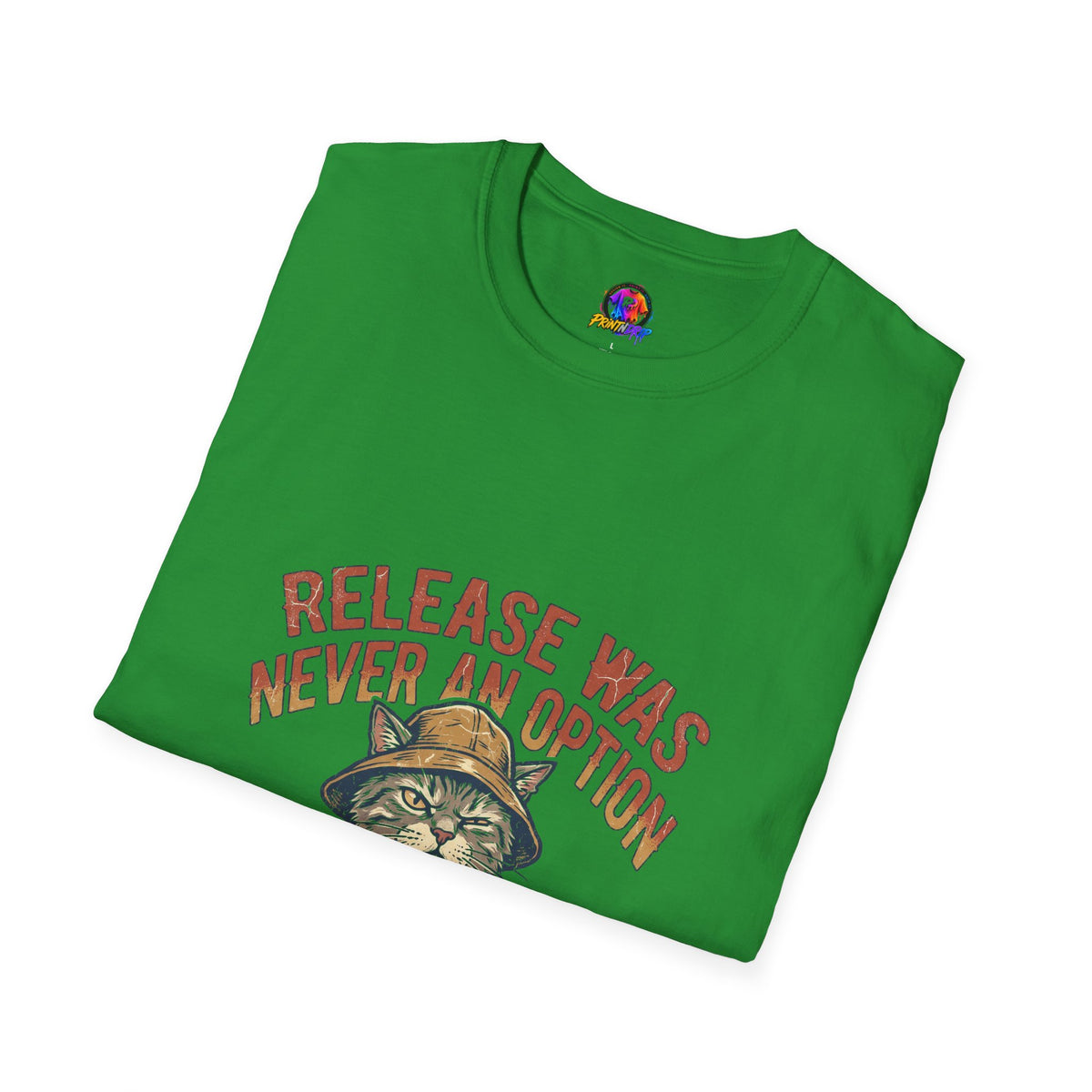 Funny And Witty Fishing Cat T-Shirt – "Release Was Never An Option" Vintage Angler Tee