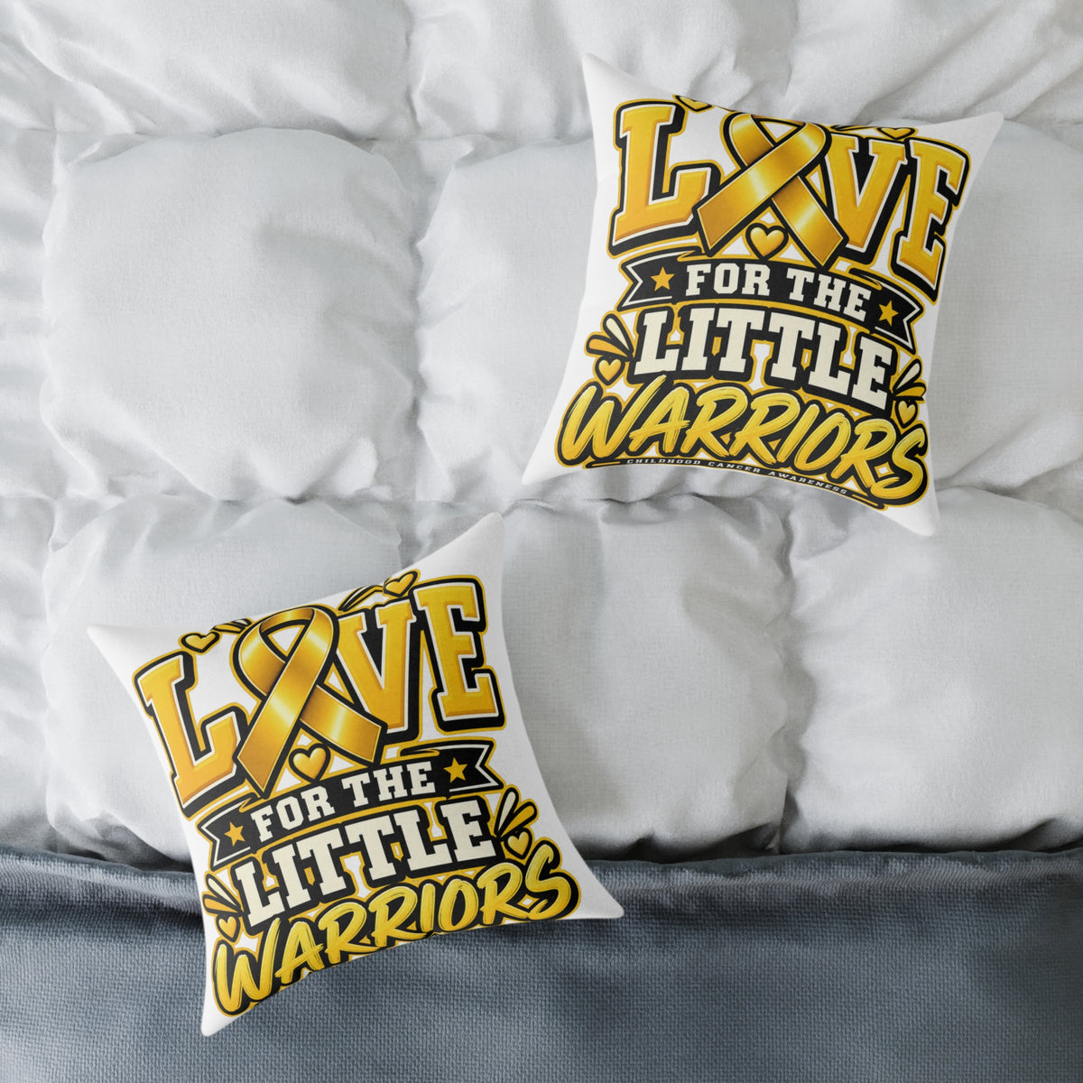 Childhood Cancer Square Pillow - "Love for the Little Warriors" Yellow Ribbon Kids Cancer Awareness Throw Pillow