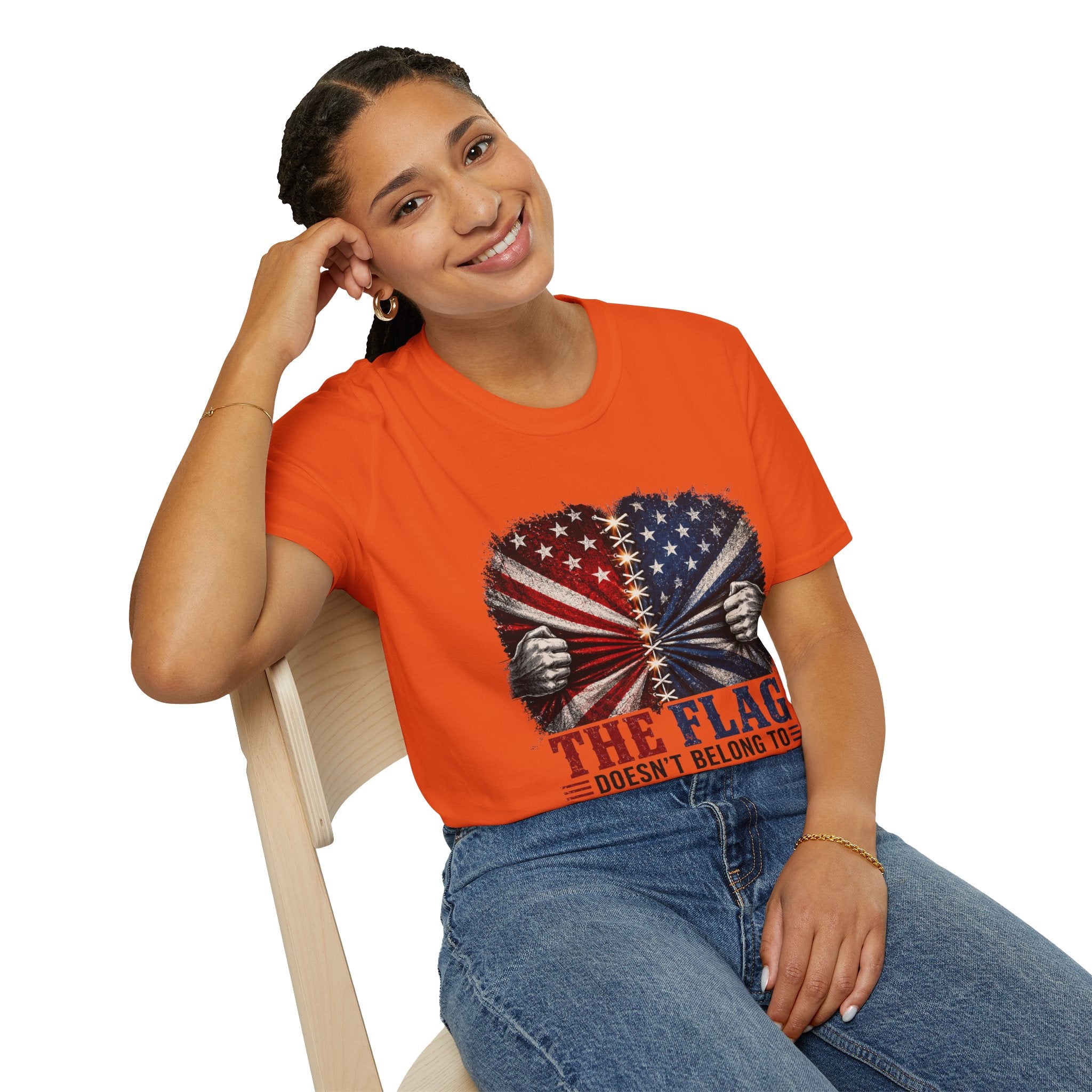 T-Shirt — "The Flag Doesn't Belong to One Side" Distressed American Flag Graphic