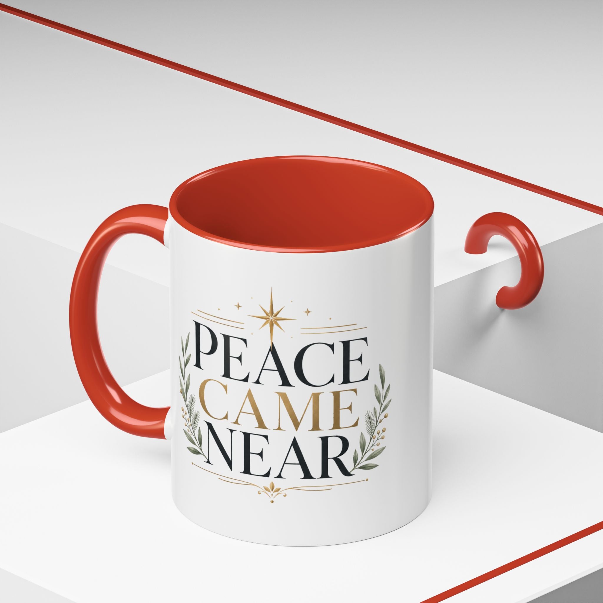 Christmas Peace Came Near Accent Coffee Mug — Holiday Christian Christmas Tea Cup