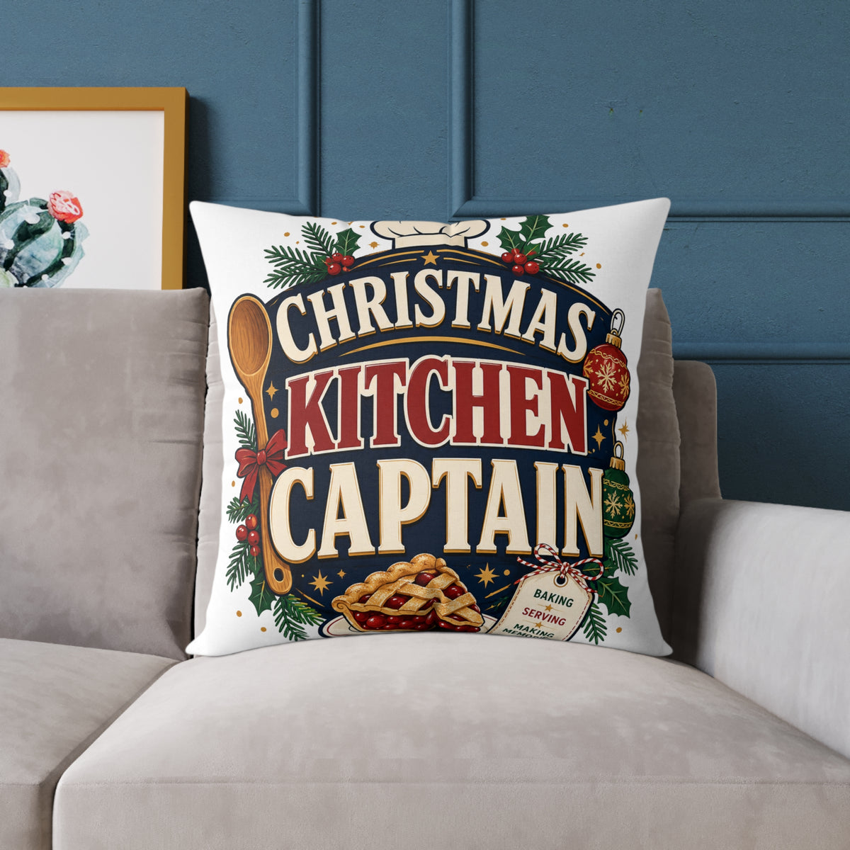 Christmas Kitchen Captain Modern Day Christmas Square Poly Canvas Pillow