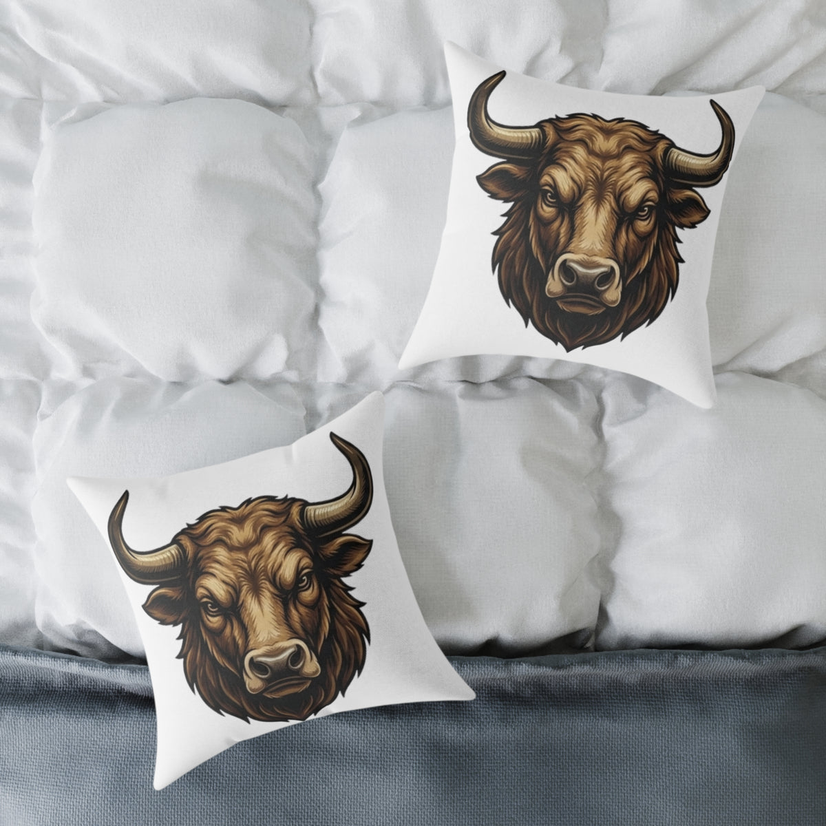 Taurus Bull Head  Square Poly Canvas Pillow