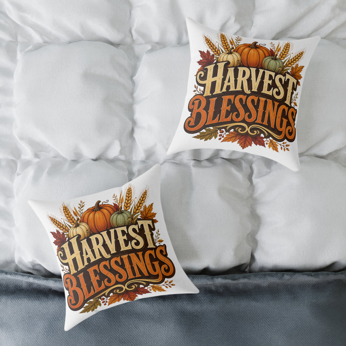 Thanksgiving Harvest Blessings Fall Pillow — Autumn Pumpkin Decorative Throw Pillow