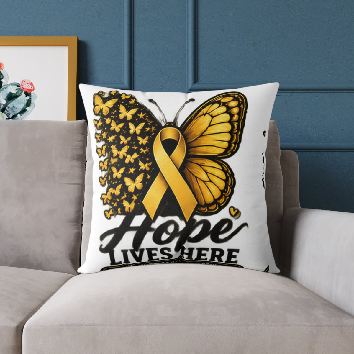 Childhood Cancer Hope Lives Here Butterfly Awareness Pillow