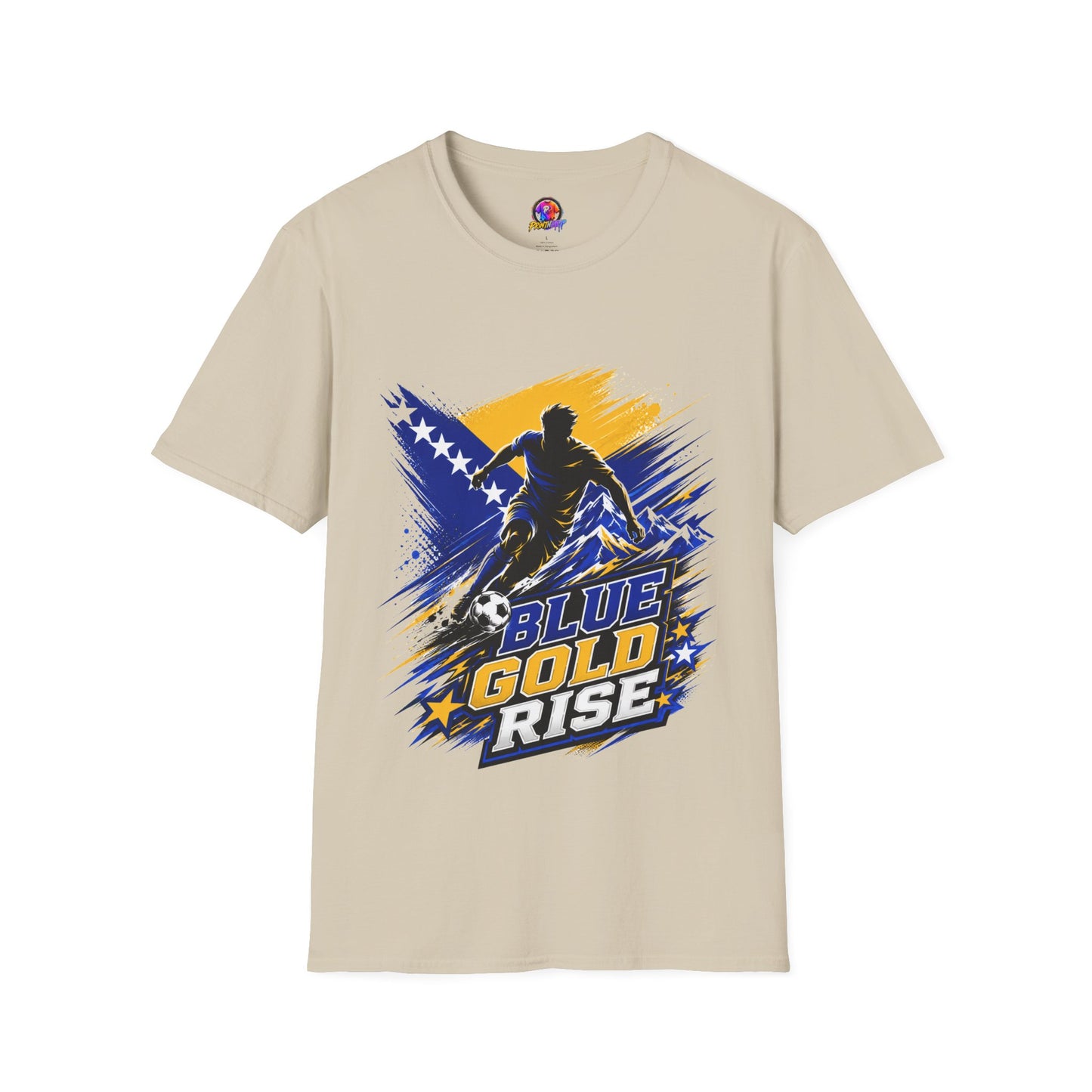Bosnia Football T‑Shirt - "Blue Gold Rise" Soccer Graphic Tee