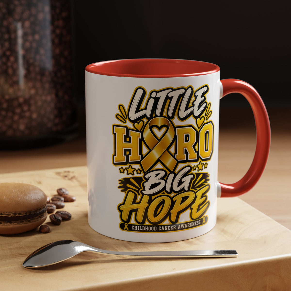 Little Hero Big Hope Coffee Mug — Childhood Cancer Awareness Accent Mug (11/15 oz)
