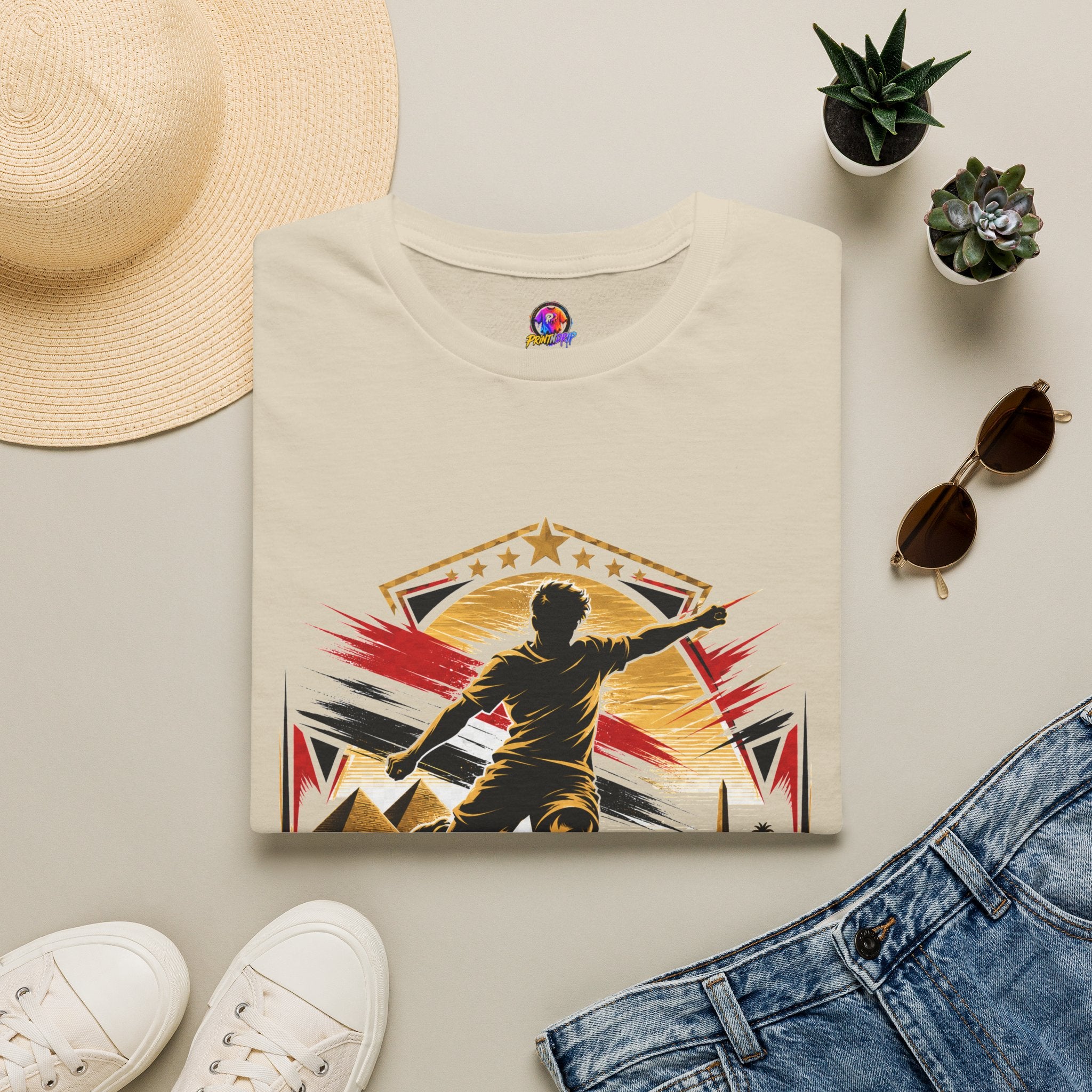 Egypt Soccer Player Nile Fire Graphic T-Shirt — Retro Athletic Team Tee