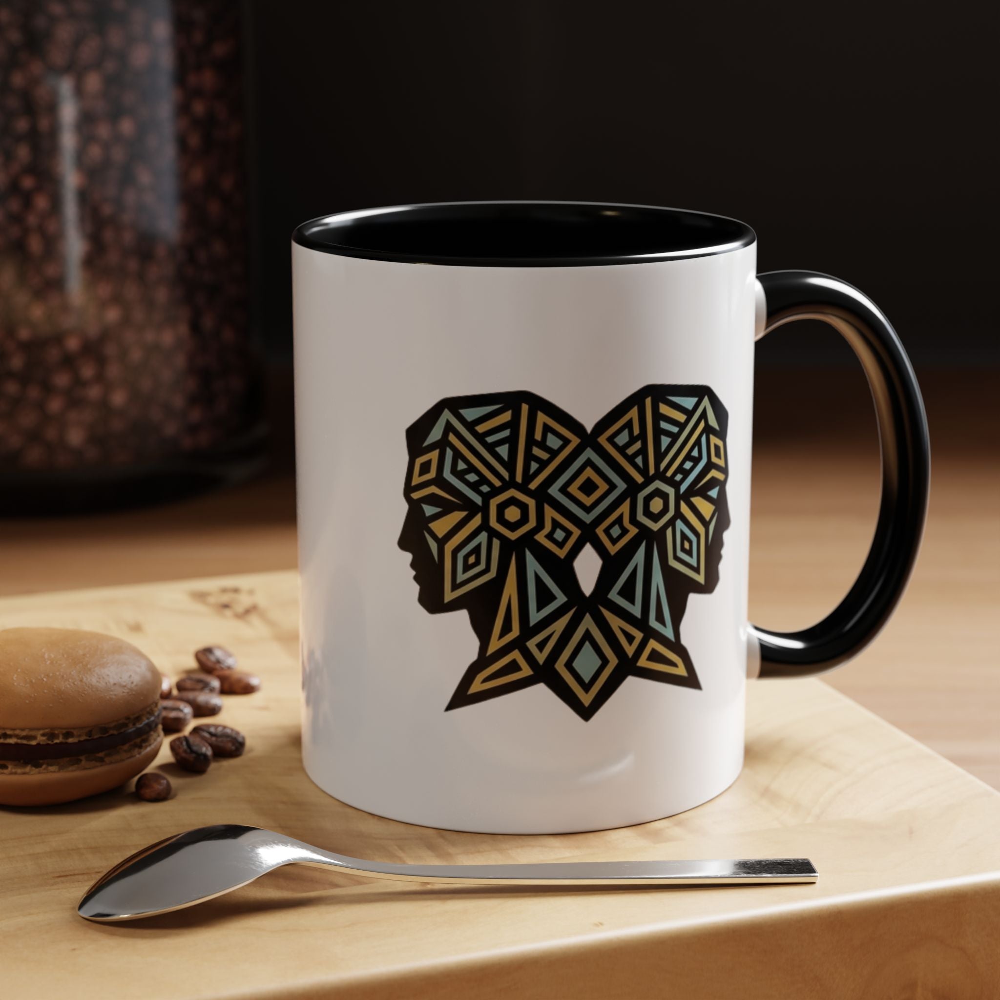 Geometric Elephant Accent Coffee Mug — Tribal Mosaic Design