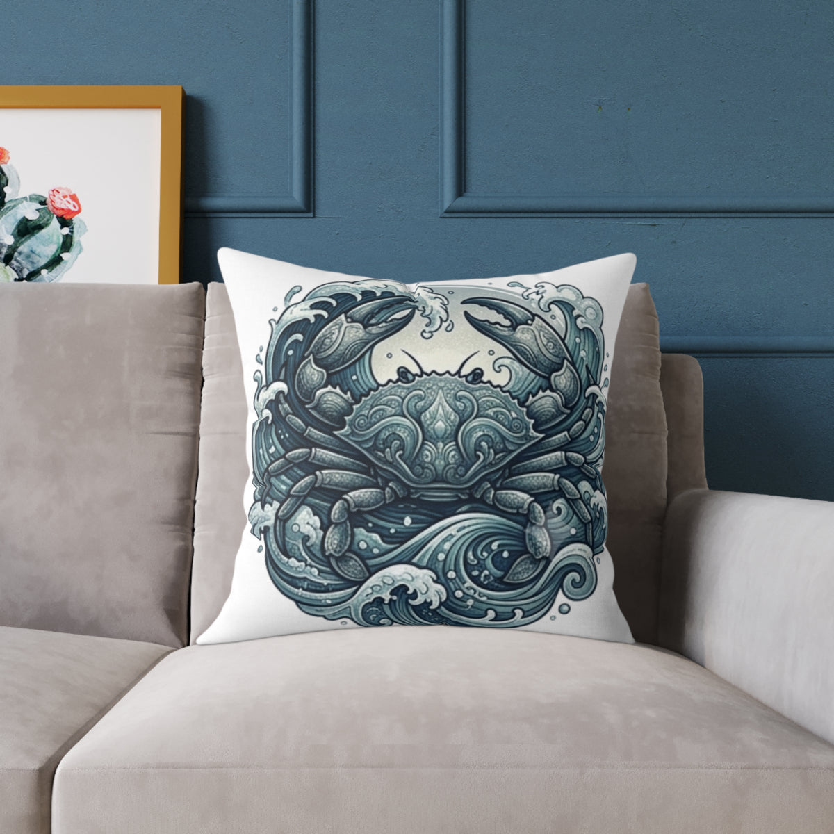 Cancer Zodiac Crab Ocean Art Pillow — Nautical Decorative Throw Pillow