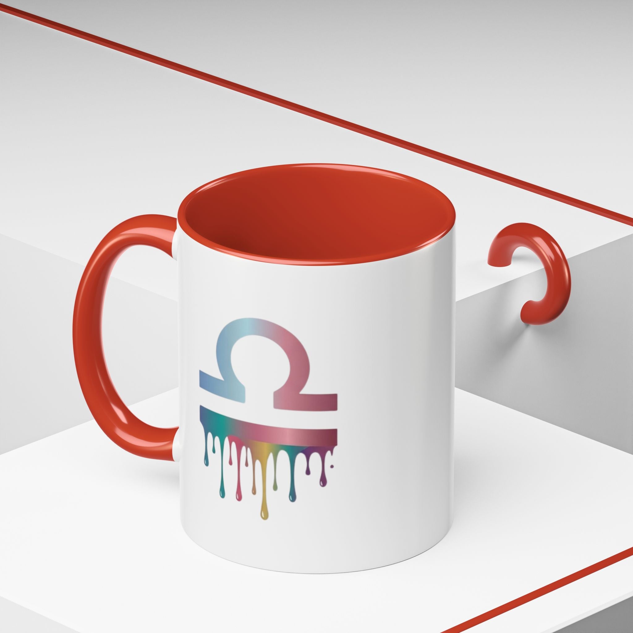 Libra Drip Accent Coffee Mug — Zodiac Symbol Rainbow Design