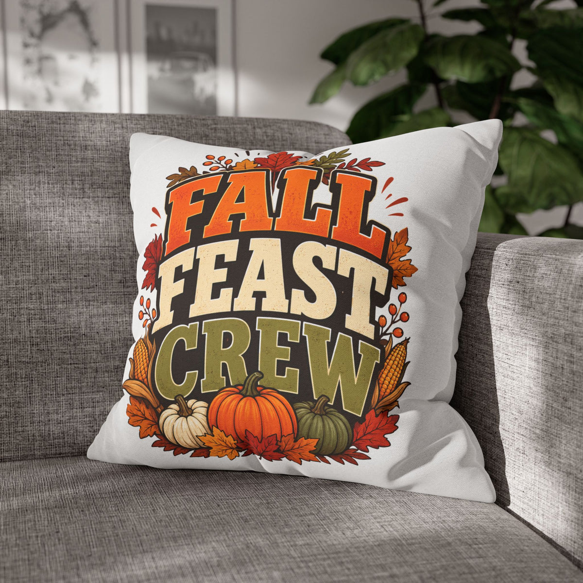 Thanksgiving Fall Feast Crew Pillowcase — Autumn Pumpkin & Leaves Decorative Pillow Cover