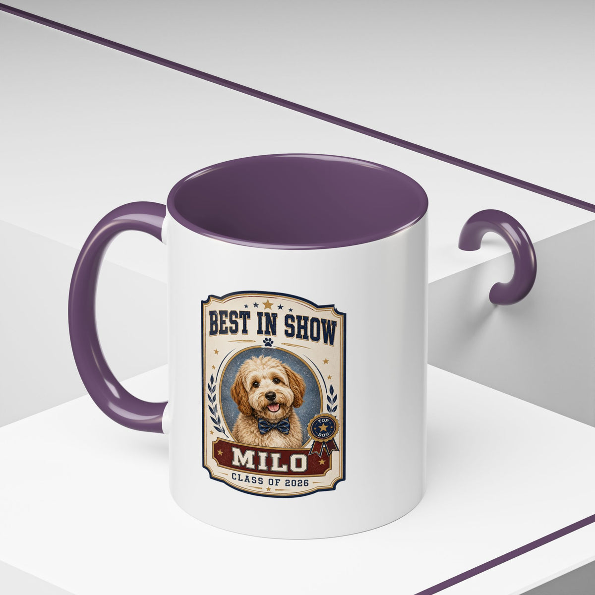 Milo Bailey Dog Dad Mom Best in Show Personalized Dog Mug — "Milo" Class of 2028 Accent Coffee Mug