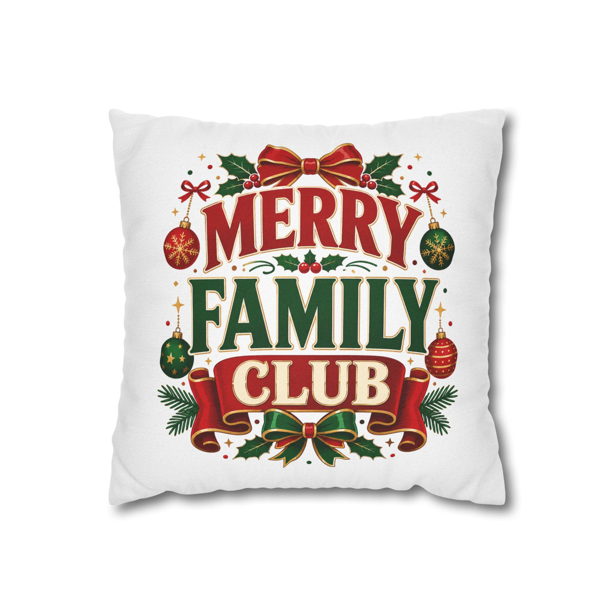 Merry Family Club Christmas Pillowcase — Festive Holiday Decorative Throw Pillow