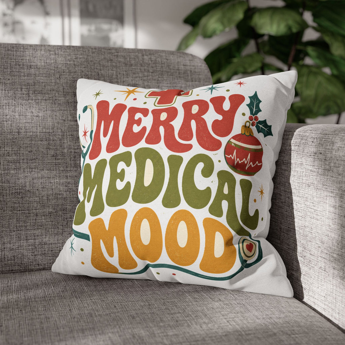 Merry Medical Mood Pillowcase Modern Day Christmas  - Festive Nurse & Doctor Holiday Throw Pillowcase