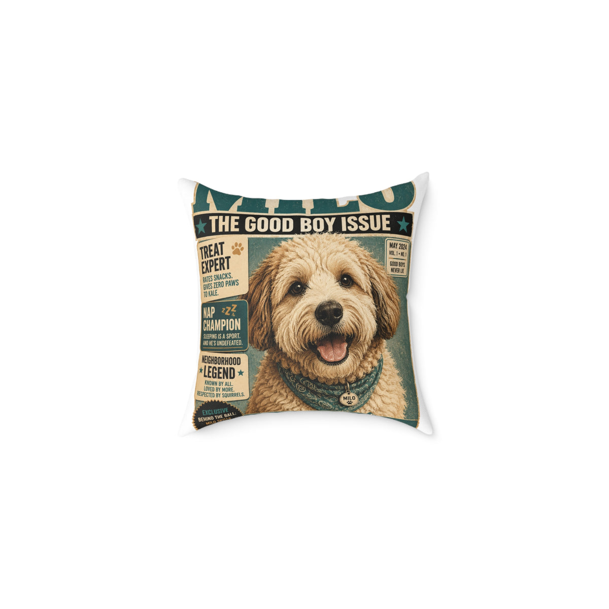 Milo Bailey Dog Dad Mom Square Pillow — 'The Good Boy Issue' Vintage Dog Cover