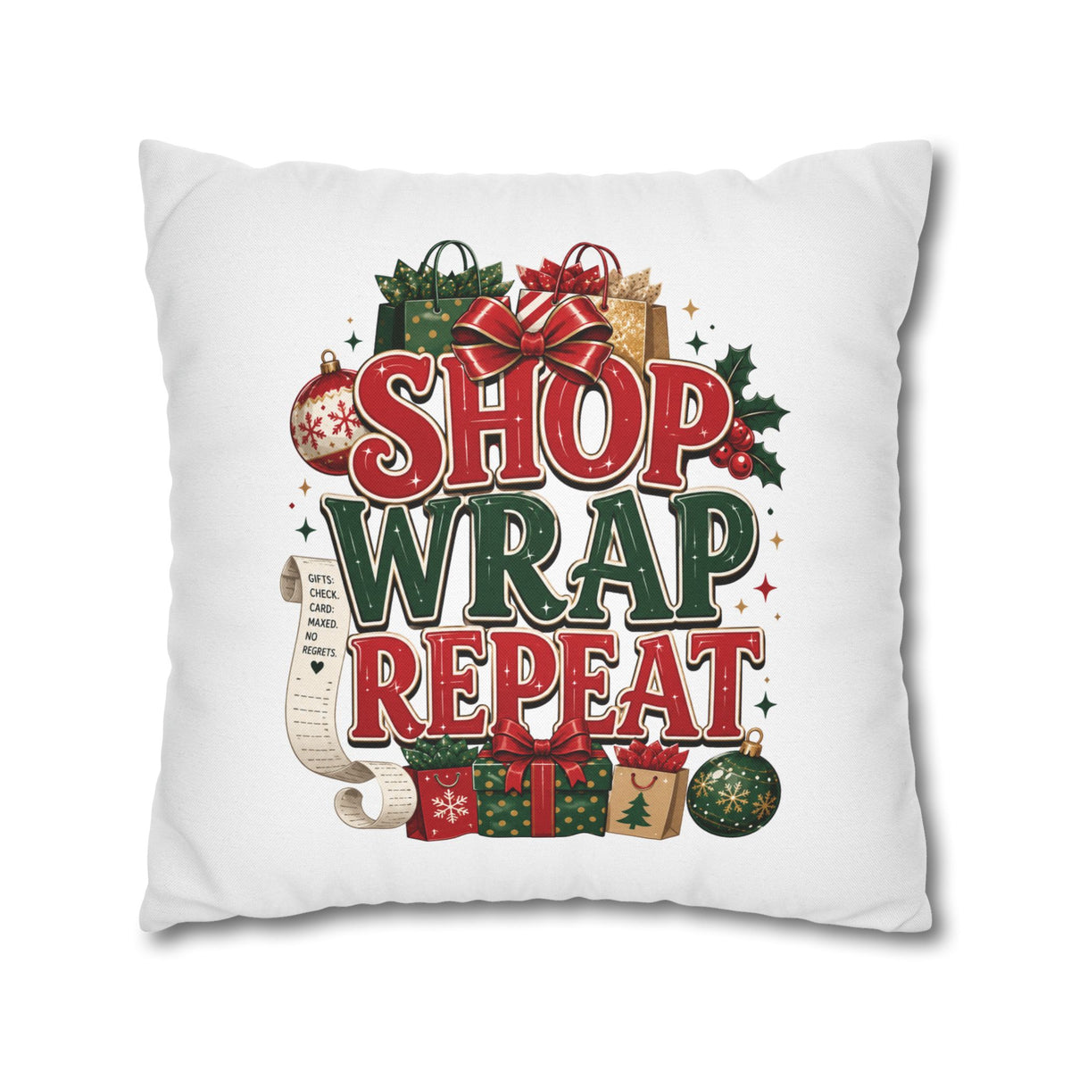 Shop Wrap Repeat Christmas Pillowcase — Holiday Decorative Throw Pillow Cover