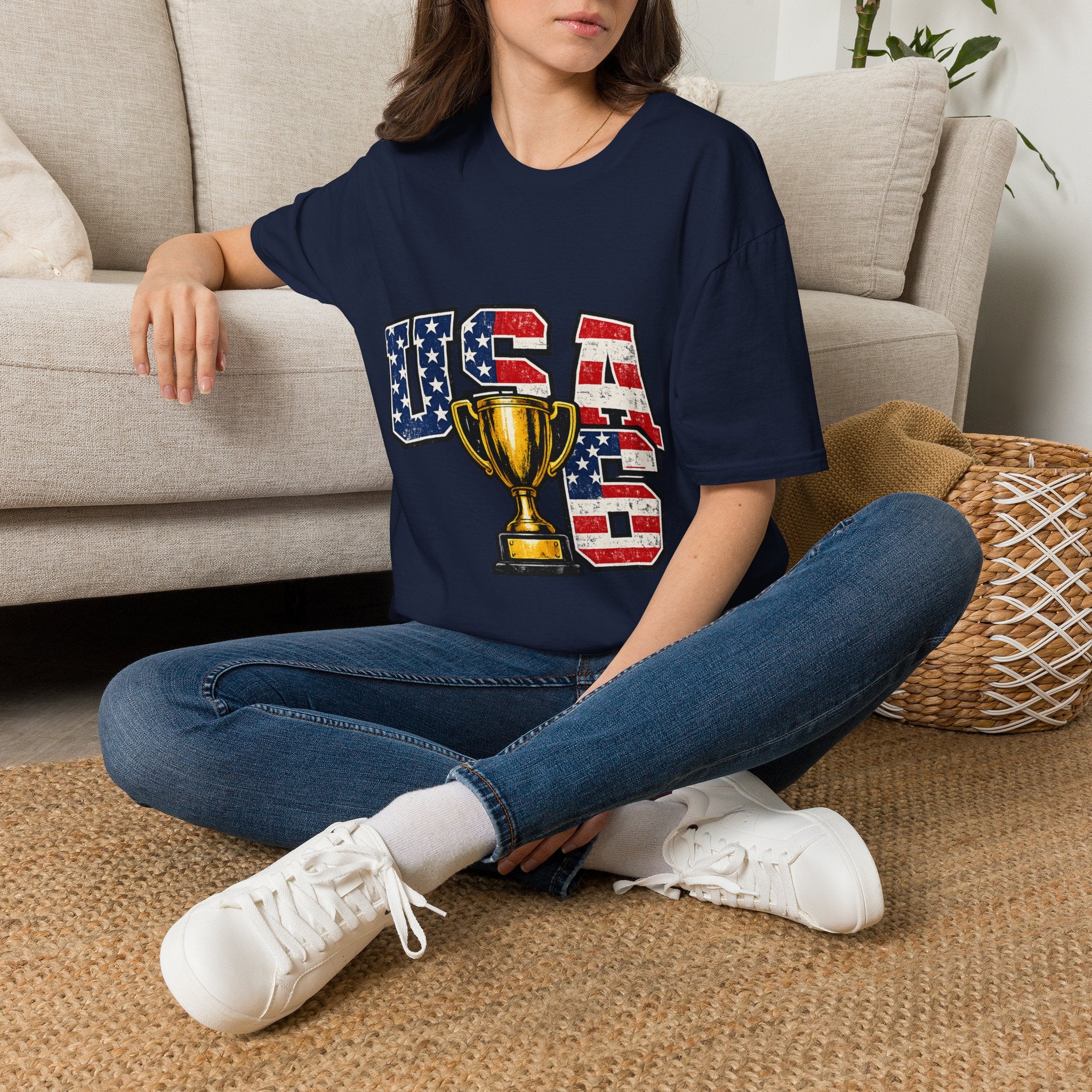 USA Trophy T-Shirt — Patriotic American Flag Graphic Tee