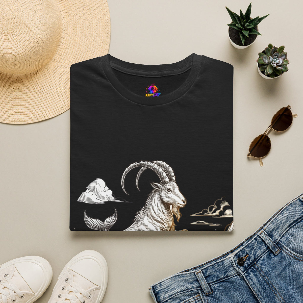 Capricorn Goat-Mermaid T-Shirt — Mythical Sea Goat Zodiac Tee