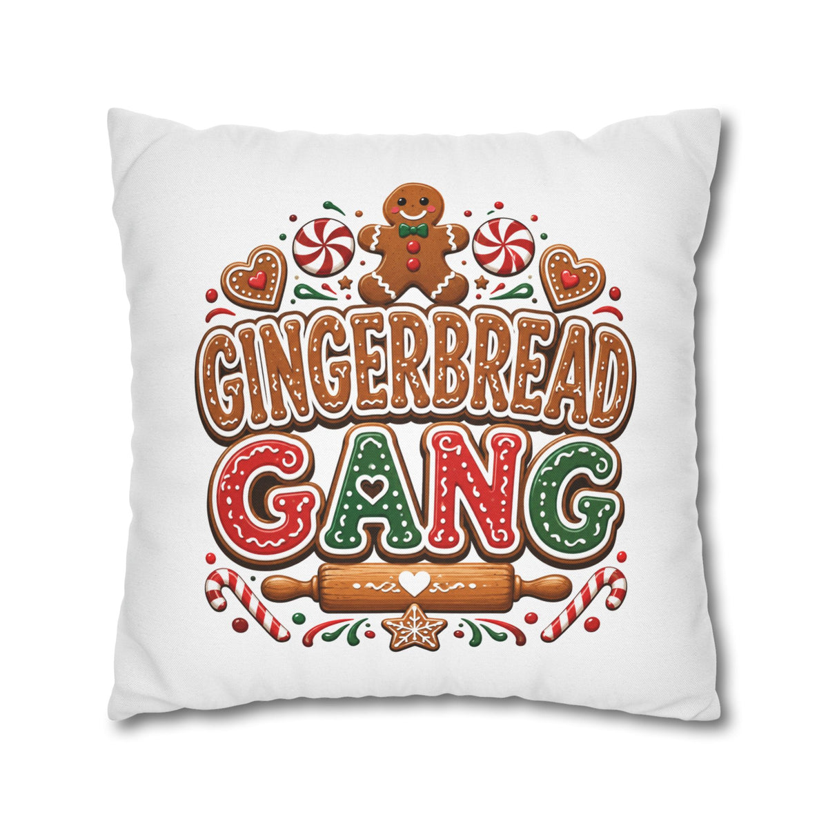 Christmas Gingerbread Gang Holiday Pillowcase — Festive Christmas Decorative Throw Pillow Cover