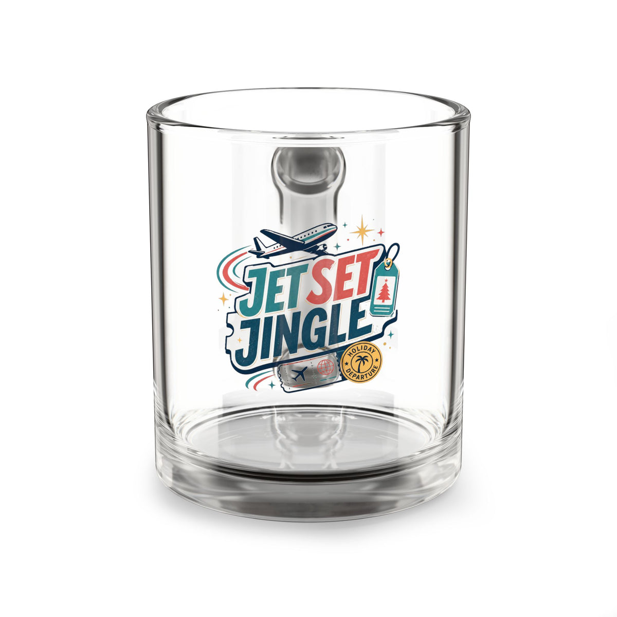 Modern Day Christmas Glass Mug  10oz Jet Set Jingle Glass Mug – 10oz Travel Lover Coffee Cup