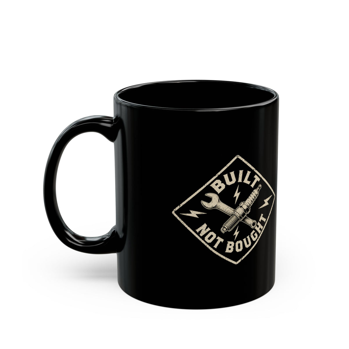Milo Bailey Dog Dad Mom Built Not Bought Mug — Black Ceramic Coffee Cup for Mechanics & Builders