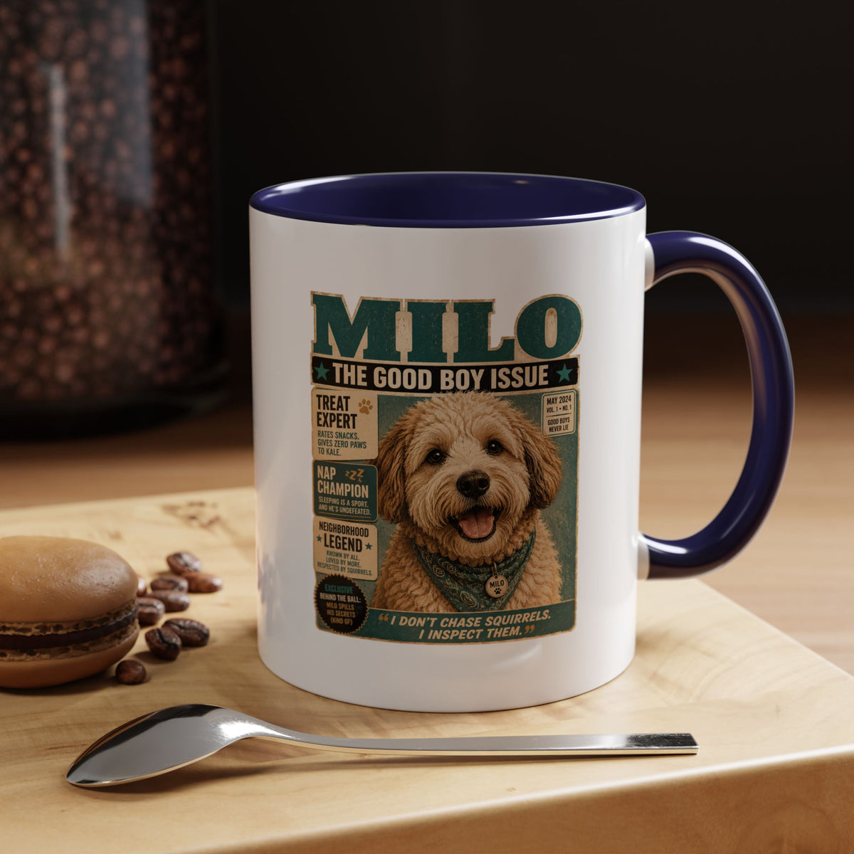 Milo Bailey Dog Dad Mom Milo 'The Good Boy Issue' Accent Coffee Mug – Cute Dog Magazine Cover Design