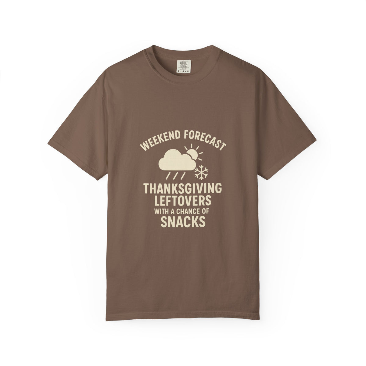 Thanksgiving Leftovers T-Shirt — “Weekend Forecast: Thanksgiving Leftovers with a Chance of Snacks” - Trending Now - October 2026