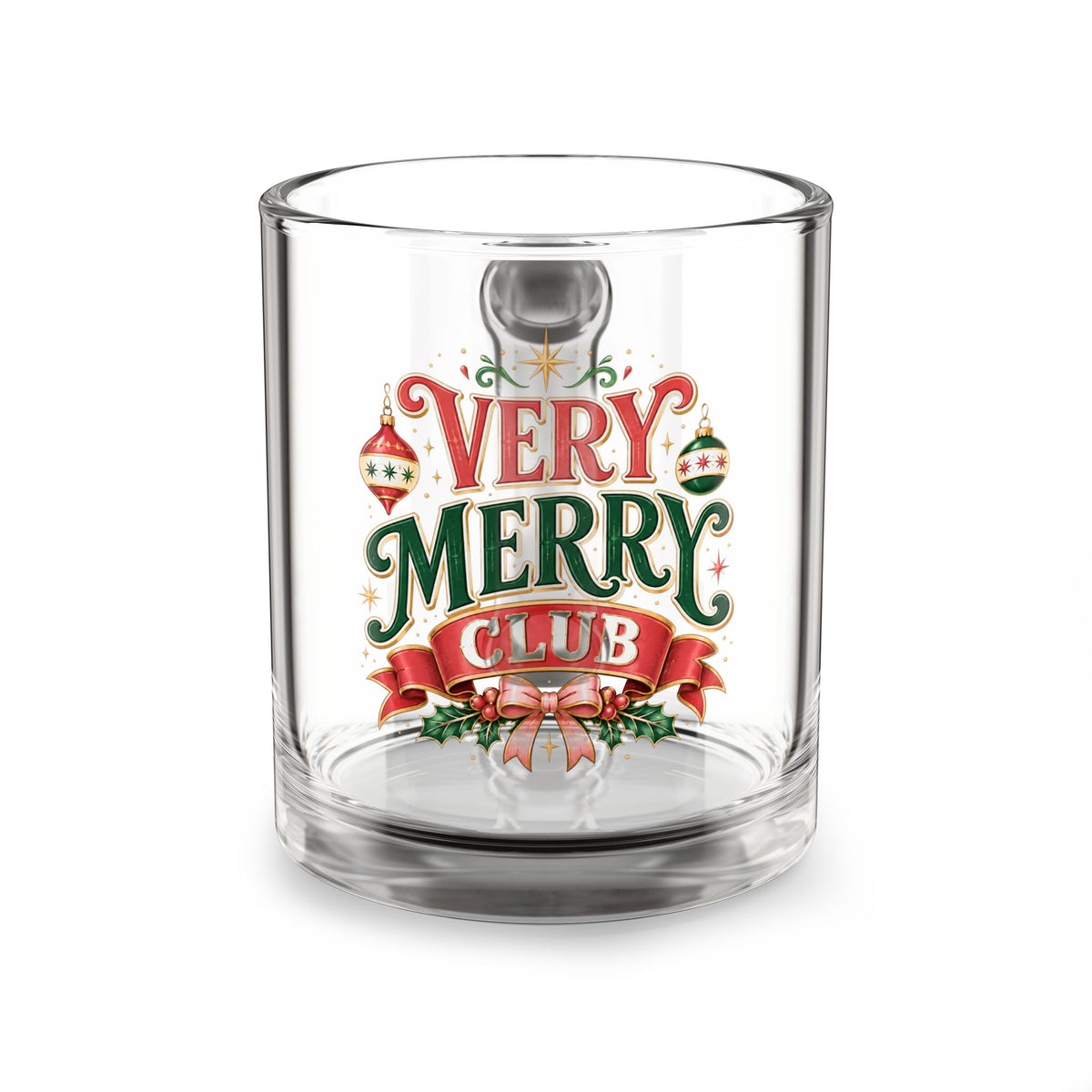 Christmas Glass Mug 10 oz Very Merry Club Glass Mug — 10oz Holiday Coffee Tea Cup
