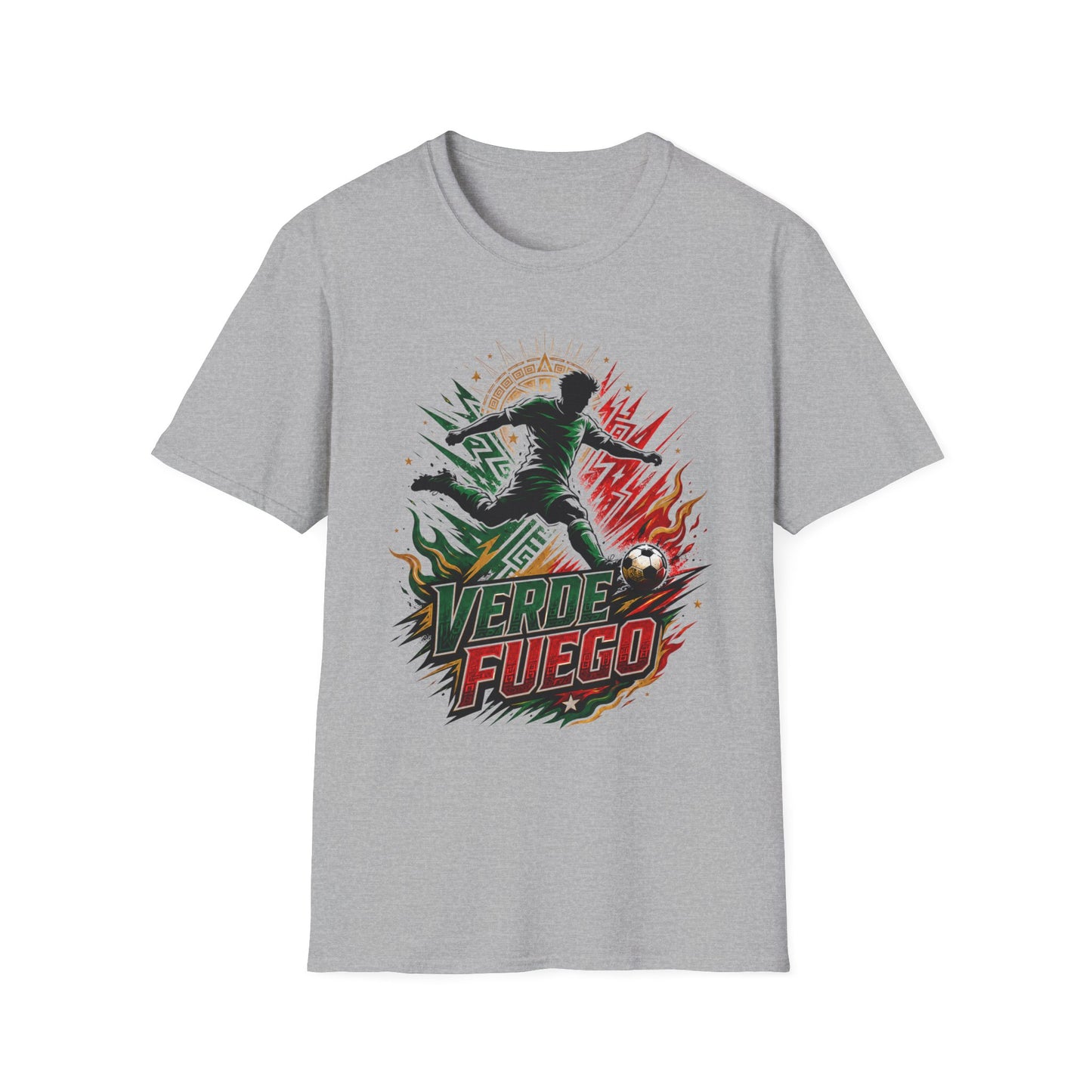 Verde Fuego Mexico Soccer T-Shirt — Dynamic Player Silhouette Football Tee