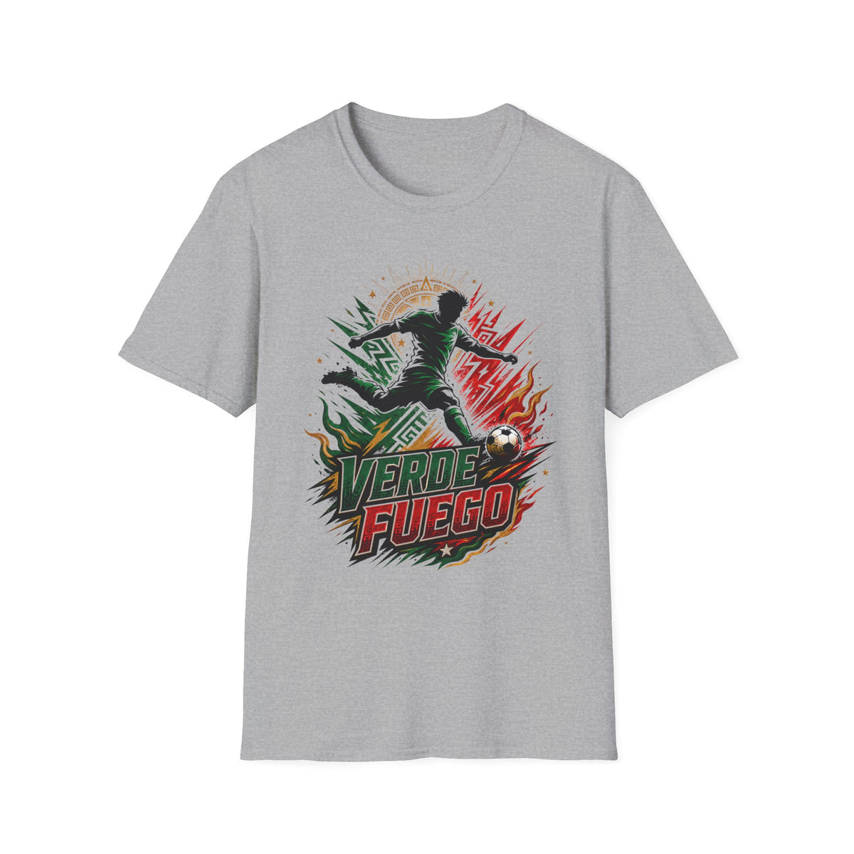 Verde Fuego Mexico Soccer T-Shirt — Dynamic Player Silhouette Football Tee