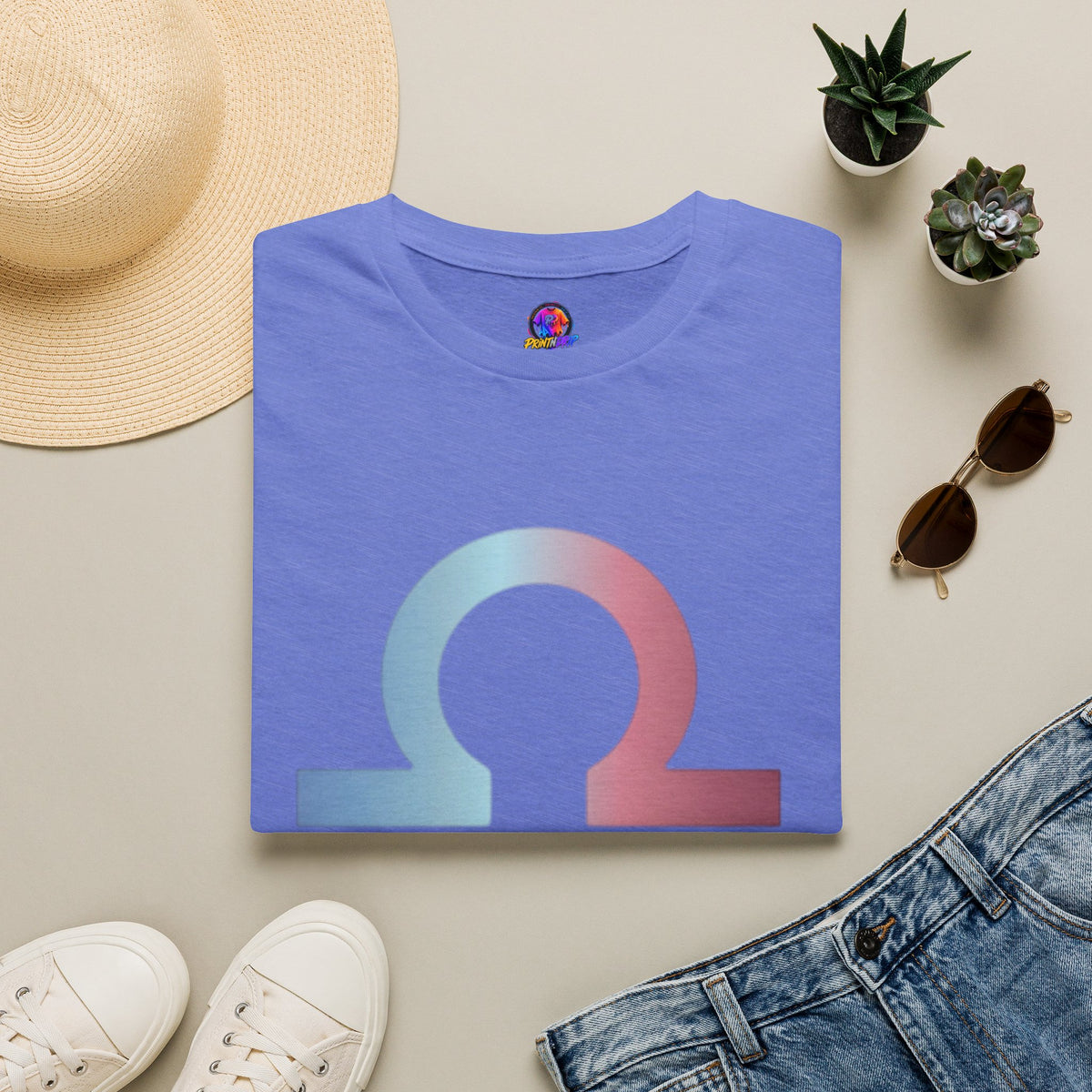 Omega Symbol T-Shirt — Pastel Gradient Drip Design