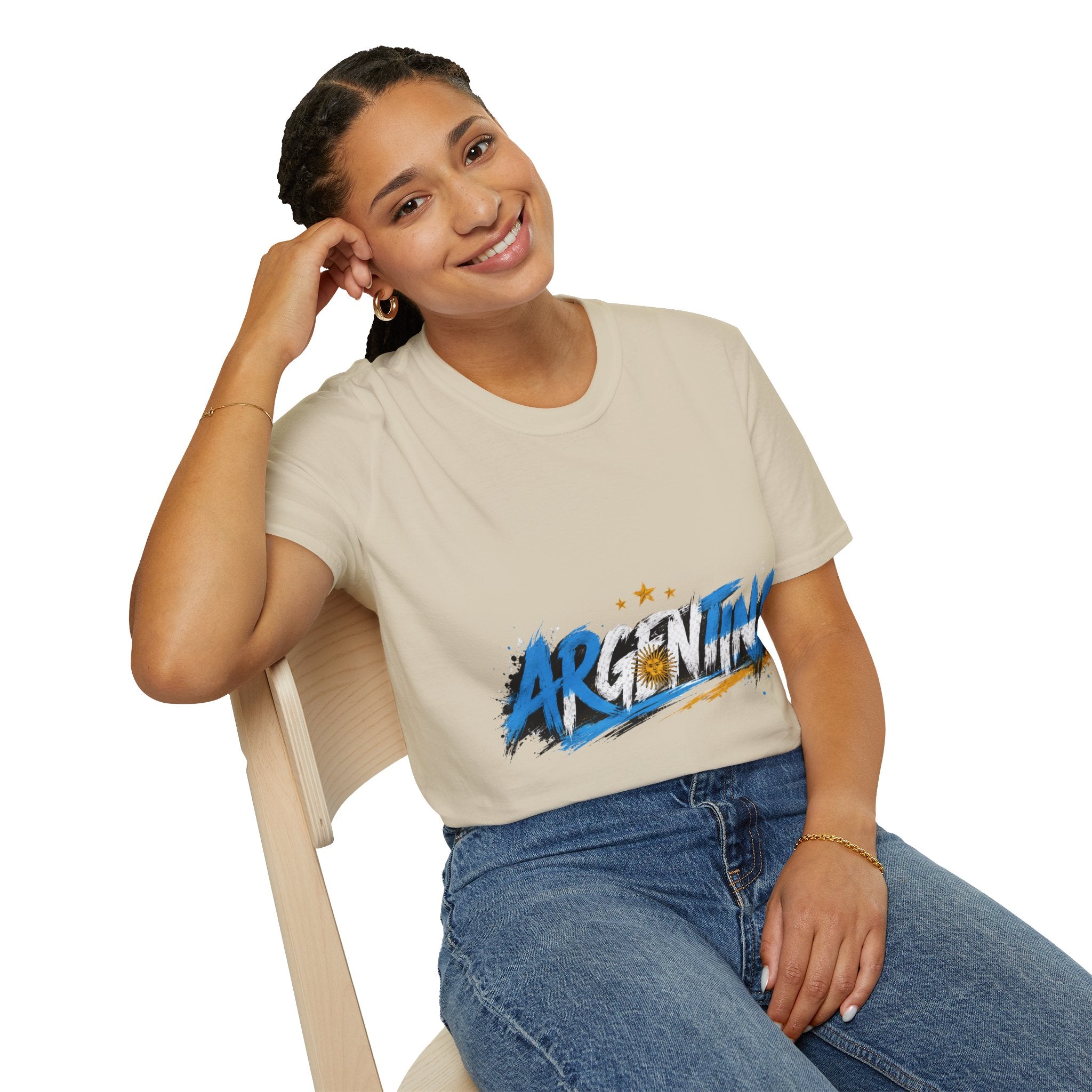 Argentina Graffiti T-Shirt — Soccer Fan Tee with Three Stars & Sun Emblem