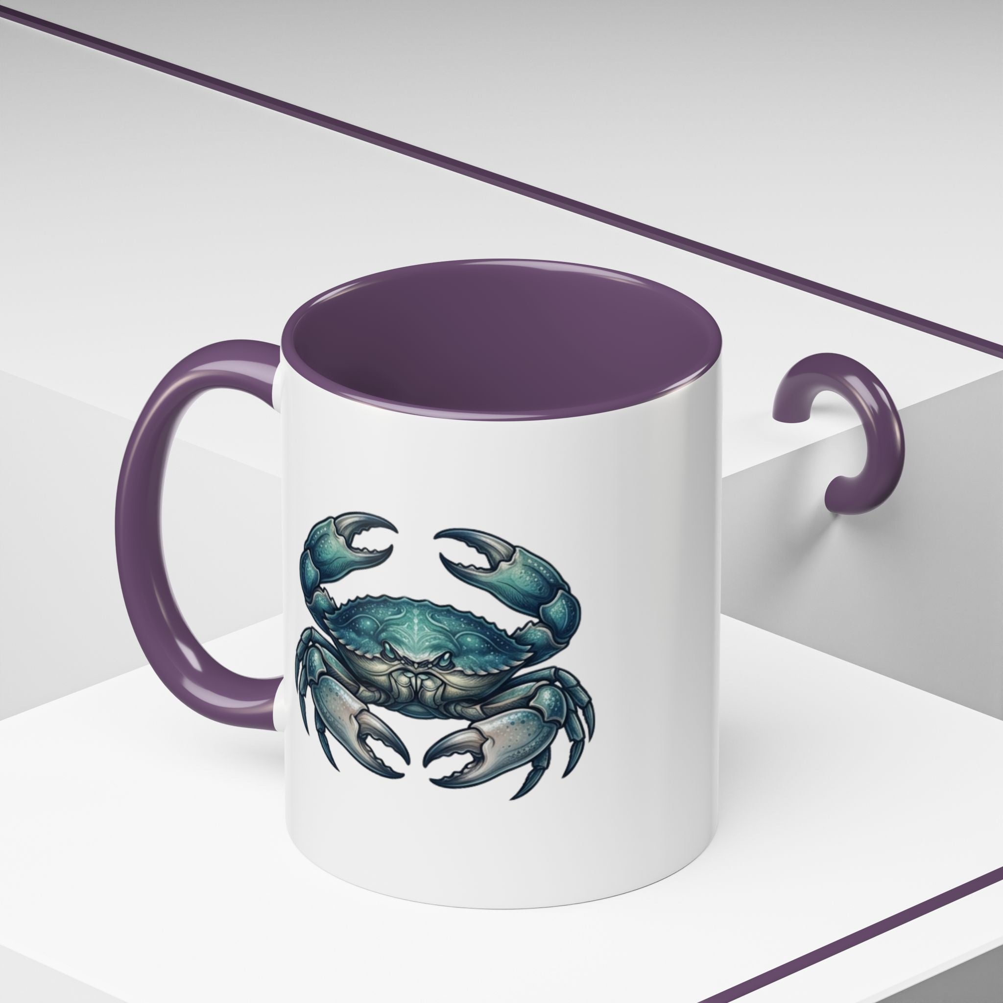 Crab Accent Coffee Mug – Blue Coastal Crab Artwork