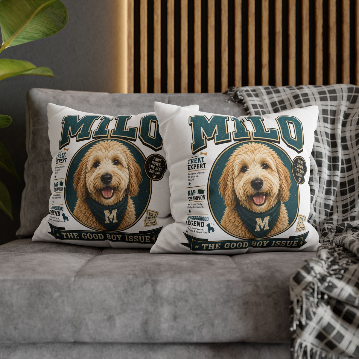 Milo 'The Good Boy Issue' Decorative Pillowcase – Personalized Dog Portrait Accent Pillowcase Milo Bailey Dog Dad Mom