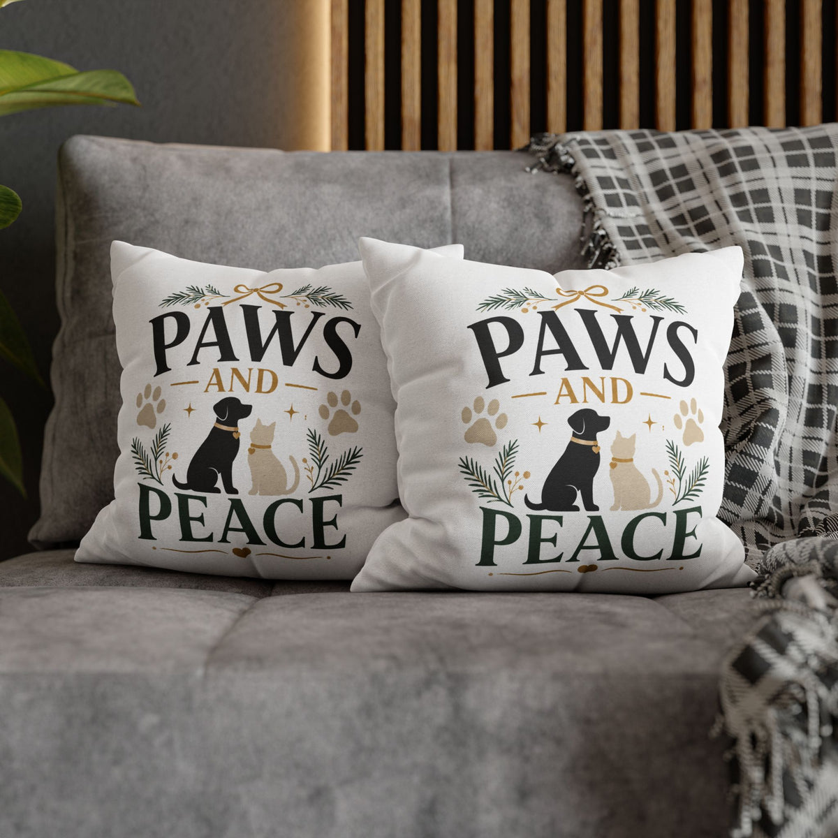 Christmas Paws and Peace Throw Pillowcase — Pet Holiday Decorative Cushion Cover