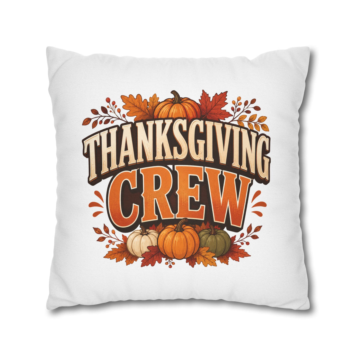 Thanksgiving Crew Decorative Pillow Cover — Fall Pumpkin Accent Pillowcase