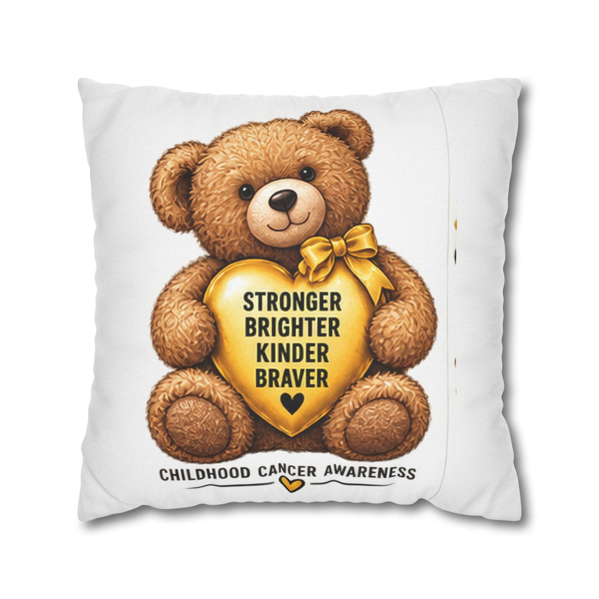 Childhood Cancer Awareness Bear Square Pillowcase – Stronger Brighter Kinder Braver