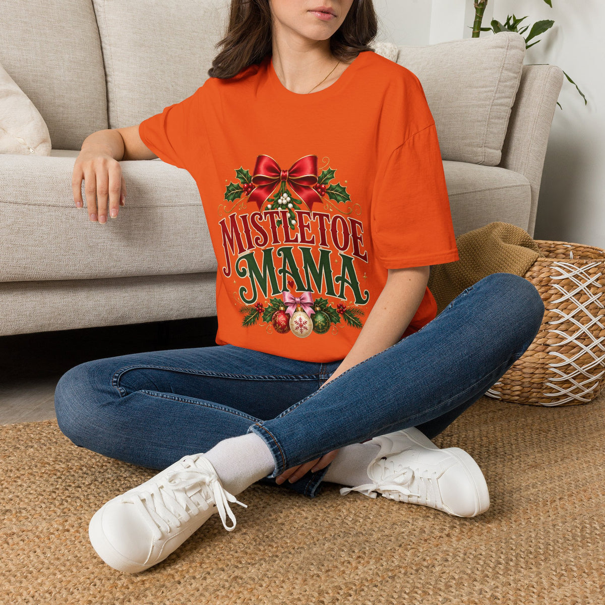 Mistletoe Mama T-Shirt — Festive Christmas Holiday Tee with Bow & Holly