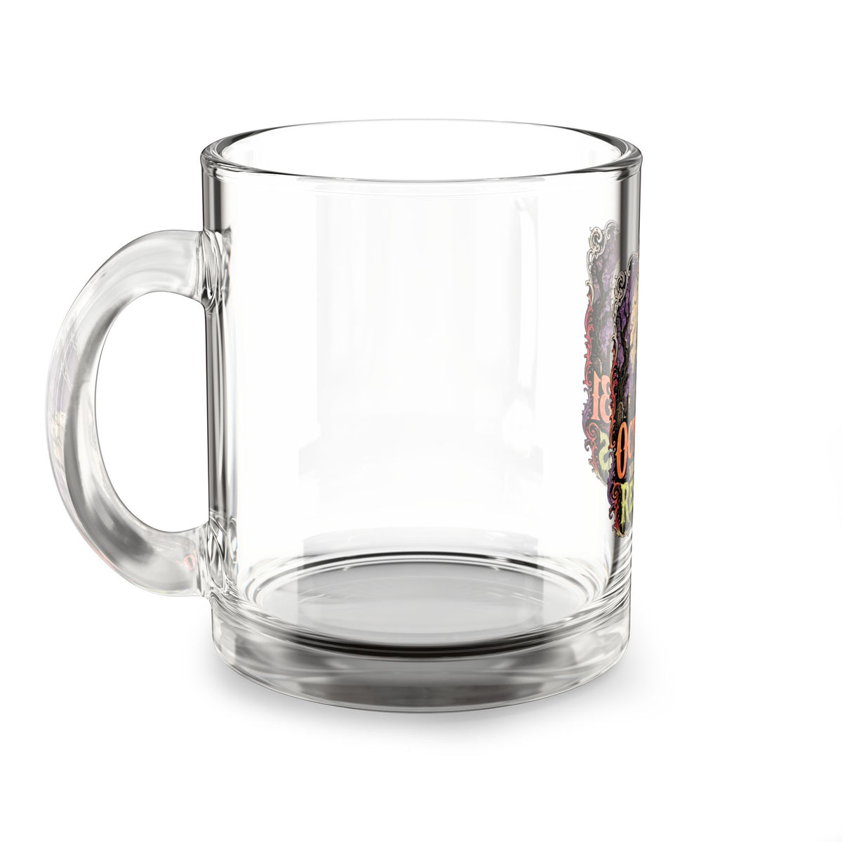 Halloween Glass Mug 10 oz  Glass Mug — "October 31 Night of the Restless" Haunted House Halloween Coffee Cup