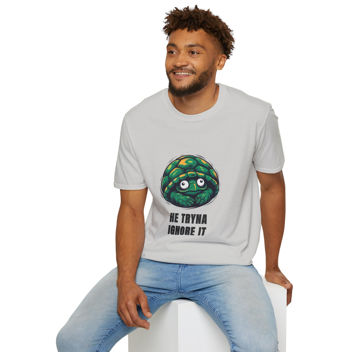 Turtle Peeking T‑Shirt — "He Tryna Ignore It" Cute Cartoon Tee - Trending Now - August 2026