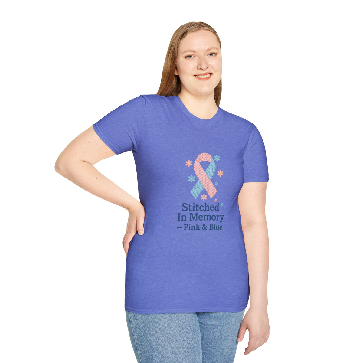 In Memory Pink & Blue Ribbon T-Shirt — "Stitched In Memory" Awareness Tee - Trending Now - October 2026