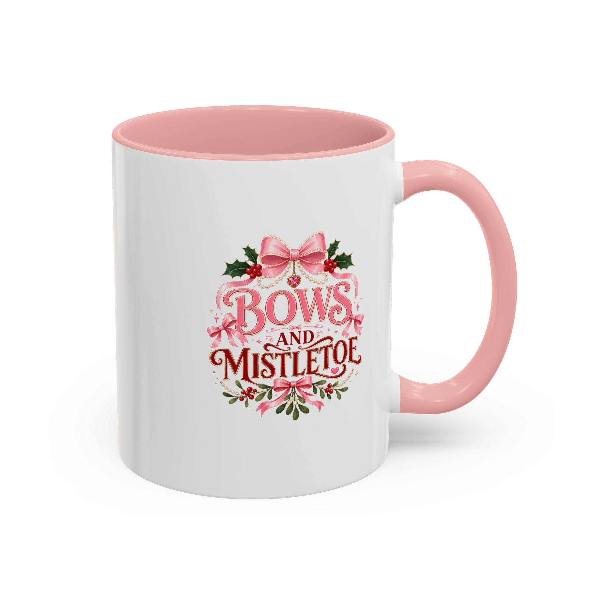 Bows and Mistletoe Accent Coffee Mug — Holiday Floral Christmas Coffee Cup