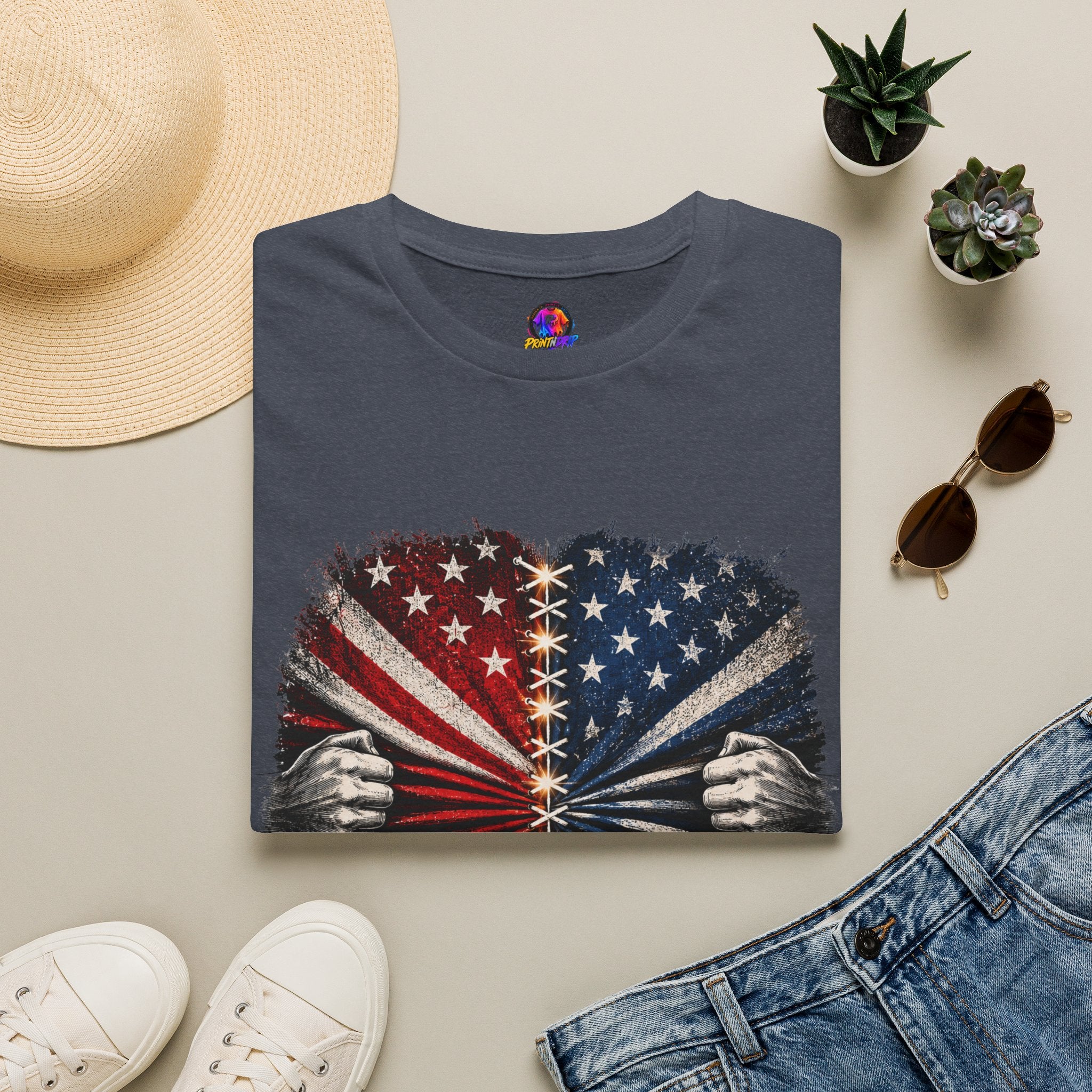 T-Shirt — "The Flag Doesn't Belong to One Side" Distressed American Flag Graphic