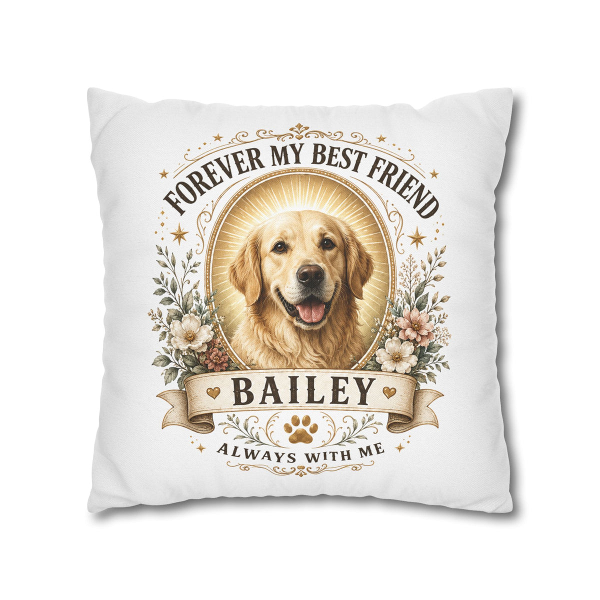 Forever My Best Friend Personalized Dog Photo Milo Bailey Dog Dad Mom Pillowcase — "Bailey" Memorial Throw Pillowcase