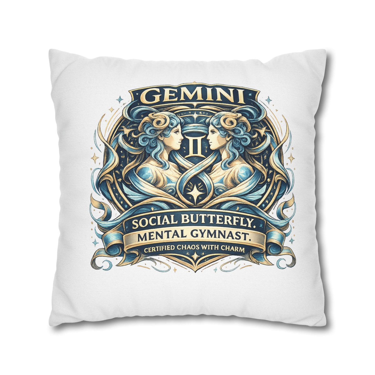 Gemini Zodiac Pillowcase — "Social Butterfly, Mental Gymnast" Decorative Throw Pillow