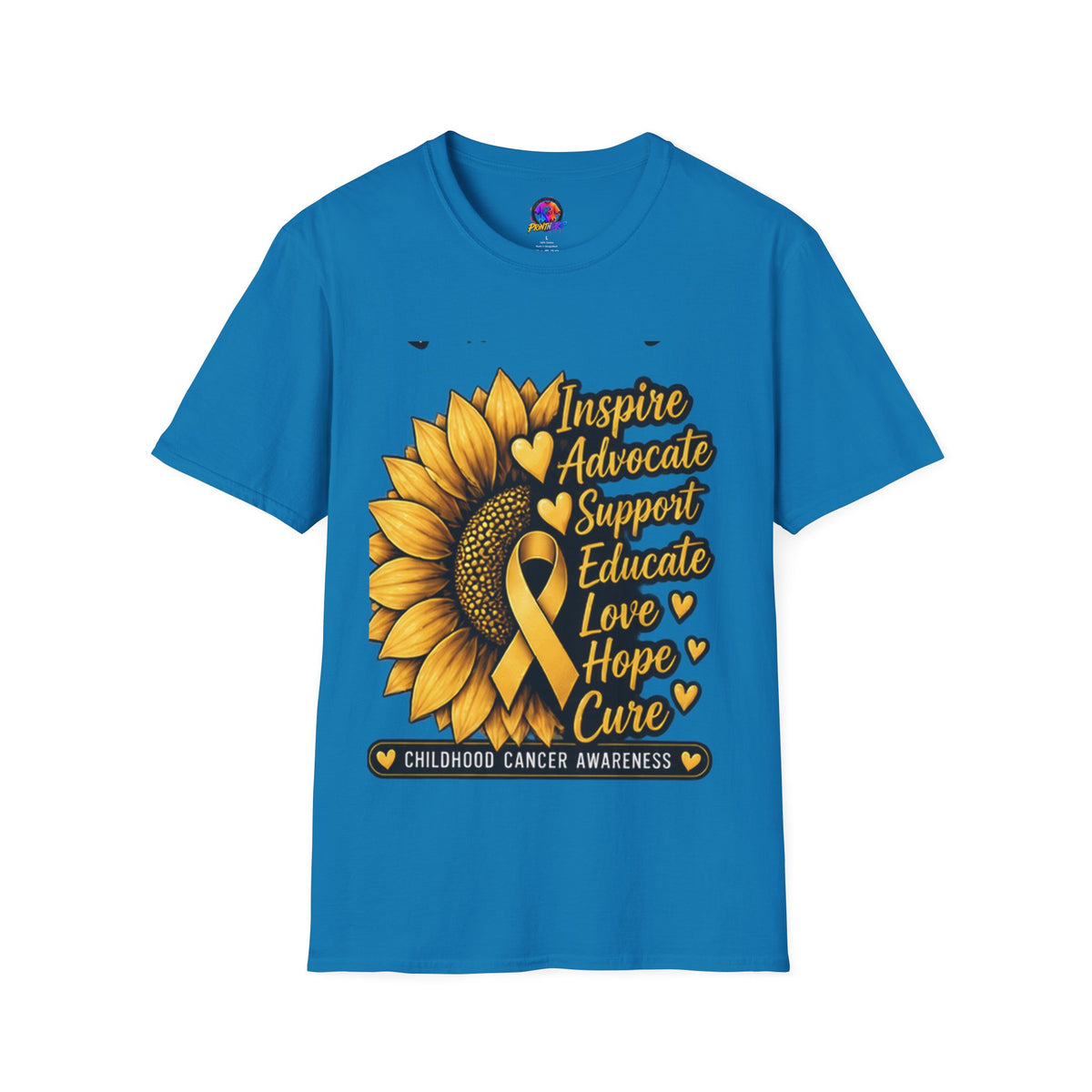Childhood Cancer Awareness Sunflower T-Shirt – Inspire Advocate Support Educate Love Hope Cure