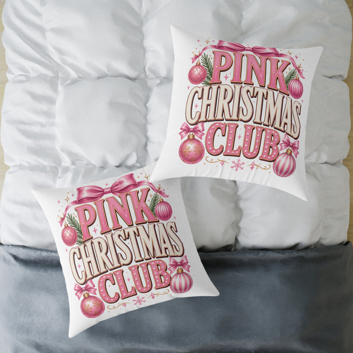 Pink Christmas Club Throw Pillow — Festive Pink Holiday Decorative Cushion